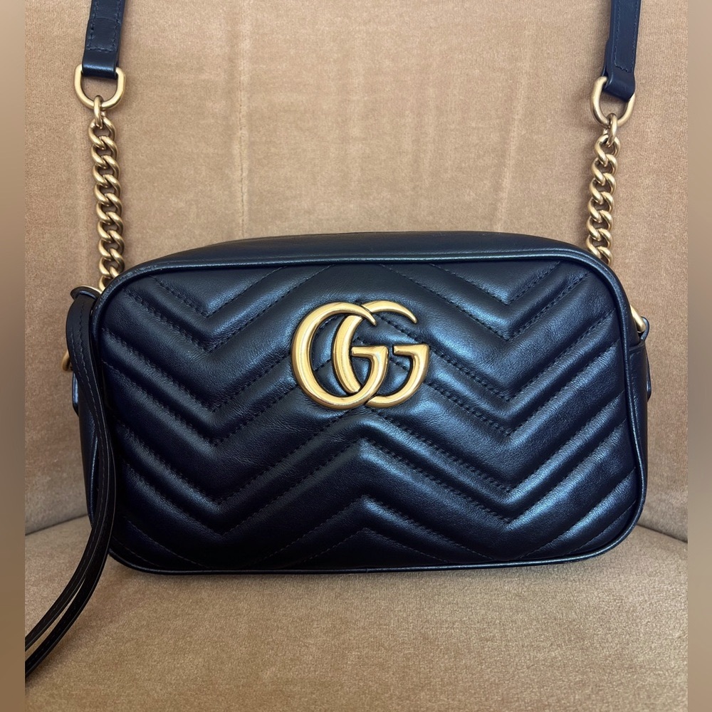 🟢☑️SOLD☑️🟢 GUCCI GG Marmont Chain Shoulder Bag Black